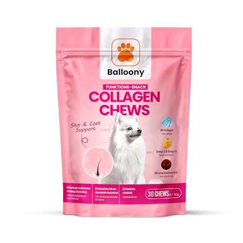Balloony.pet Haut & Fell Kaustreifen für Hunde – Snacks mit Kollagen, Krill & Omega-Fettsäuren – Für glänzendes Fell & gesunde Haut – Mit Tierärzten entwickelt (350g) von Balloony