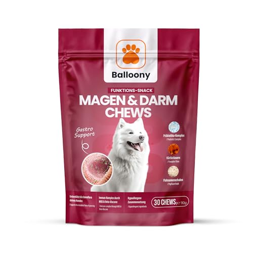 Balloony.pet Magen & Darm Kaustreifen für Hunde – Snacks mit Präbiotika, Kürbisfasern, Flohsamenschalen & MOS – Für eine gesunde Verdauung – Hypoallergen & mit Tierärzten entwickelt (350g) von Balloony