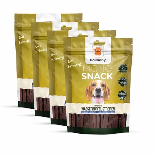 Balloony.pet Monosnack Herzhafte Wasserbüffel Streifen – Proteinreiche hundeleckerli für Junge und Erwachsene Hunde – Reine leckereien für Hunde (600 (4 x 150g)) von Balloony