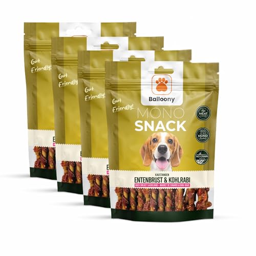 Balloony.pet Monosnack Kaustangen Entenbrust & Kohlrabi – Natürliche hundeleckerli für empfindliche Hunde – Luftgetrocknete leckerlies für Hunde (600g [4 x 150g]) von Balloony