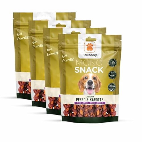 Balloony.pet Monosnack Kaustangen Pferd & Karotte – Natürliche hundeleckerli Pferd für jeden Hund – Luftgetrocknete leckerlies für Hunde (600g [4 x 150g]) von Balloony