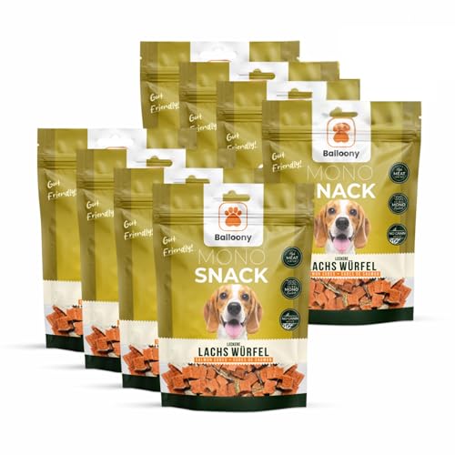 Balloony.pet Monosnack Leckere Lachs Würfel – Omega-reiche hundeleckerlies für Haut & Fell – Weiche leckereien für Hunde (1200g [8 x 150g]) von Balloony