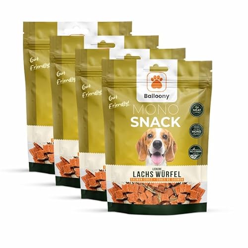 Balloony.pet Monosnack Leckere Lachs Würfel – Omega-reiche hundeleckerlies für Haut & Fell – Weiche leckereien für Hunde (600g [4 x 150g]) von Balloony