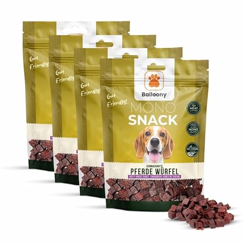 Balloony.pet Monosnack Schmackhafte Pferde Würfel – Allergikerfreundliche hundeleckerli Pferd für Sensible Hunde – Schonend getrocknete leckerlies für Hunde (600g [4 x 150g]) von Balloony