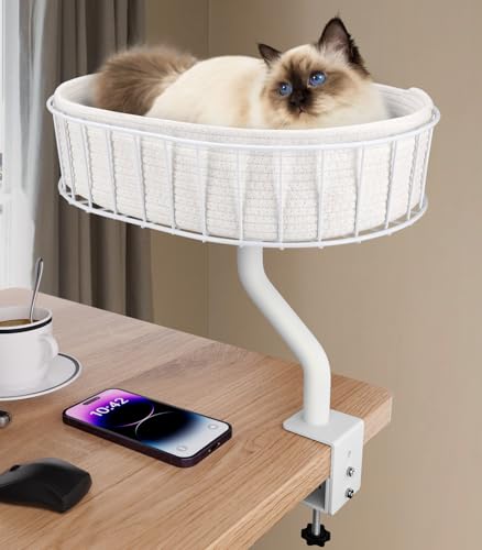 BALORAY Katzen-Schreibtischbett – stabiles Katzenbett für Schreibtisch bis zu 20,4 kg, für den Innenbereich, mit 43,2 x 33 cm abnehmbarem, großem Katzennest für Zuhause, Büro, Spieltische von Baloray