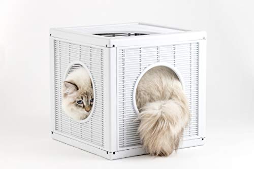 Bama - Modulares Würfel-Katzenhaus - Elegantes Rattan-Design in Weiß, 35 cm von bama