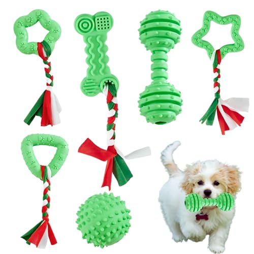 Bambinom Kauspielzeug für Welpen, 6 Stück, für kleine Rassen, weiches Gummi, niedliches grünes Hundespielzeug, umweltfreundlich, Zahnreinigung, interaktives kleines Welpenspielzeug für kleine Hunde von Bambinom