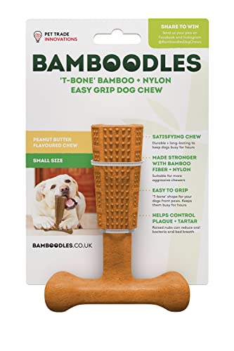 Bamboodles T-Bone Hunde-Kauspielzeug - Klein | Erdnussbuttergeschmack | Lang anhaltendes natürliches Hundekauen für kleine Hunde und Welpen | Langlebiger, sicherer und befriedigender Kaustab Bamboodles T-Bone Hunde-Kauspielzeug - Klein | Erdnussbuttergeschmack | Lang anhaltendes natürliches Hundekauen für kleine Hunde und Welpen | Langlebiger, sicherer und befriedigender Kaustab von Bamboodles