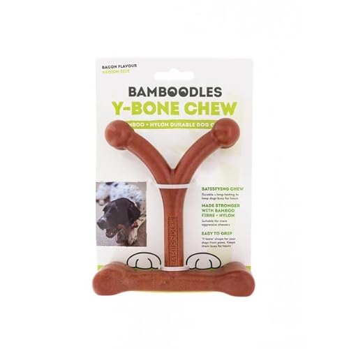 Bamboodles Y-Bone Kauspielzeug für Hunde, mittelgroß, Speckgeschmack, langlebig, Kauspielzeug für mittelgroße Hunde von Bamboodles