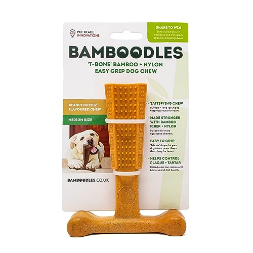 Bamboodles T-Bone Kauspielzeug für Hunde - Medium | Erdnussbuttergeschmack | langanhaltender natürlicher Kaustab für mittelgroße Hunde | langlebiger und sicherer Hundekauspaß für den täglichen Bamboodles T-Bone Kauspielzeug für Hunde - Medium | Erdnussbuttergeschmack | langanhaltender natürlicher Kaustab für mittelgroße Hunde | langlebiger und sicherer Hundekauspaß für den täglichen von Bamboodles