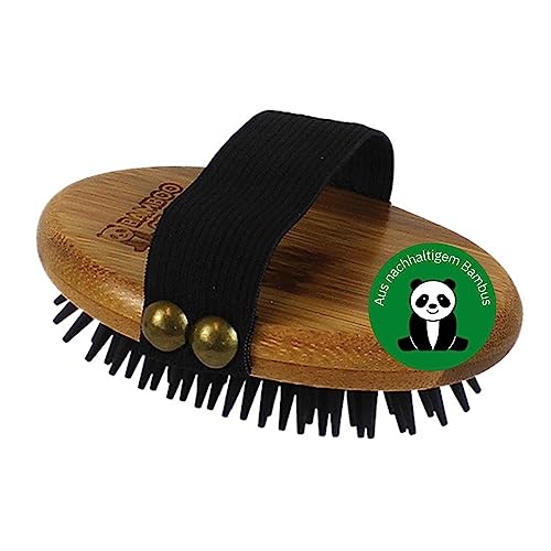 BAMBOO GROOM Curry Brush I Striegel mit weichen Gumminobben I Hundebürste für jedes Fell I Bürsten zur Fellpflege aus Bambus I Fellbürste zur Fellreinigung I Bürste für Katze & Hund von alcott