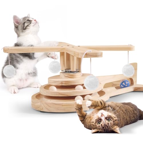 Banaone Holz Katzenspielzeug, Interaktives Multifunktionaler Katzenkratzbaum, Drehbares Kitten Spielzeug Katzenspielzeug Selbstbeschäftigung (Hubschrauber) von Banaone