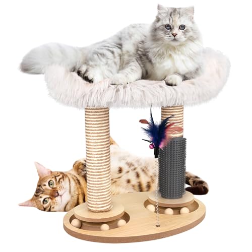 Holzkugel-Katzenkarussell, Banaone 4 in 1 Interaktives Katzenspielzeug, Katzenspielzeug Selbstbeschäftigung mit Frühling Cat Scratching Post für Katzen in Innenräumen Holzkugel-Katzenkarussell, Banaone 4 in 1 Interaktives Katzenspielzeug, Katzenspielzeug Selbstbeschäftigung mit Frühling Cat Scratching Post für Katzen in Innenräumen von Banaone