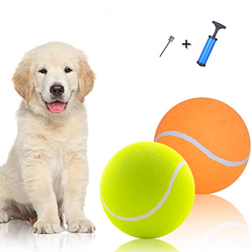 Banfeng Riesiger 24,1 cm Hundespielzeugbälle, großer Tennisball, übergroß, interaktives Puzzle-Spielzeug mit 1 x Ballpumpe + 1 x Nadel für kleine, mittlere, große Hunde (Gelb + Orange) von Banfeng