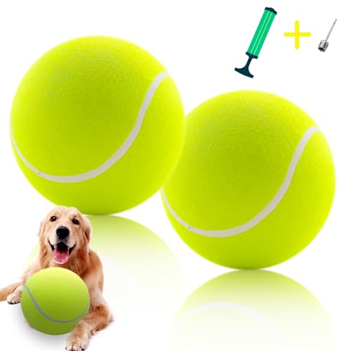Banfeng Riesiger Tennisball für Hunde, 24,1 cm, 2 Stück, große Tennisbälle, übergroß, interaktives Puzzle-Spielzeug mit 1 x Ballpumpe + 1 x Nadel für kleine, mittelgroße und große Hunde (2 Stück, gelb von Banfeng
