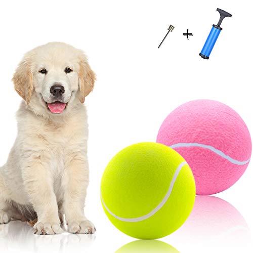 Giant 9.5" Dog Tennis Ball, Banfeng 2 Pack Dog Toy Balls Large Tennis Ball Oversize Interactive Puzzle Toy with 1Ball Pump +1Needle for Small, Medium, Large Dogs (Yellow+Pink) von Banfeng