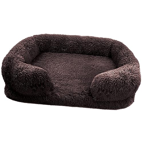 BangDon Rechteckiges Hundebett mit weichem, gemütlichem Plüsch, atmungsaktiv, Katzensofa, Hundebett für kleine, mittelgroße und große Haustiermatte (XL (100 x 60 x 18 cm), Dunkelbraun) von BangDon