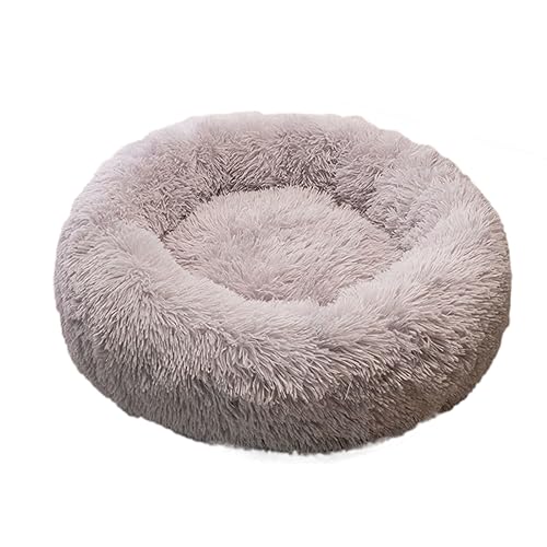 BangDon Rundes Plüsch-Katzen- und Hundebett, beruhigend, Donut-warm, kuschelig, waschbar, Haustierbett mit rutschfester Unterseite für kleine, mittelgroße Hunde und Katzen (45 cm, grau) von BangDon