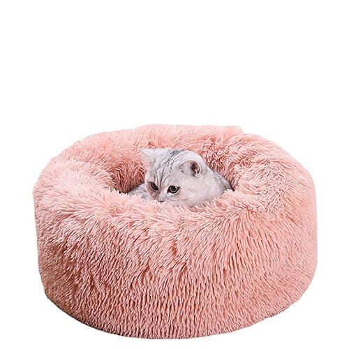 BangDon Rundes Plüsch-Katzen- und Hundebett, beruhigend, Donuts, warm, kuschelig, waschbar, Haustierbett mit rutschfester Unterseite für kleine, mittelgroße Hunde und Katzen (45 cm, Rosa) von BangDon