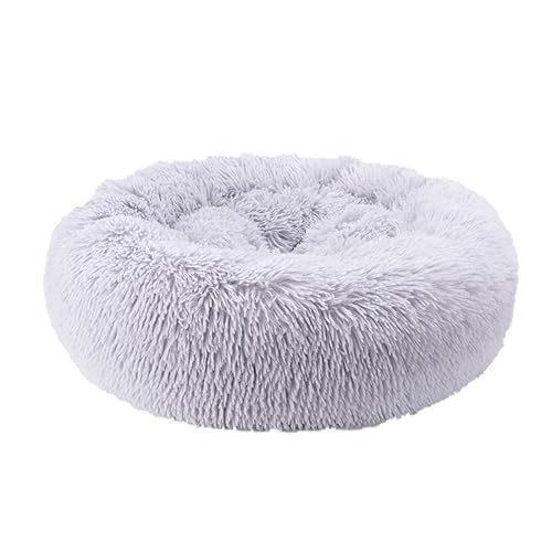 Bequemes, flauschiges Katzenbett, Donut-Form, rund, lang, Plüsch, Haustierhütte, Katzensofa, Angstlinderung mit rutschfester Unterseite, Haustierbett, für alle Jahreszeiten, grau, 65 cm von BangDon