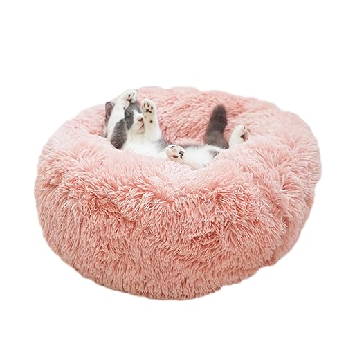 Beruhigendes Donut-Hüttenbett, Plüsch, warm, abnehmbar, maschinenwaschbar, rutschfest, Anti-Angst, verschiedene Größen, Welpenbett für Katzen und Hunde (100 cm, Hellrosa) von BangDon