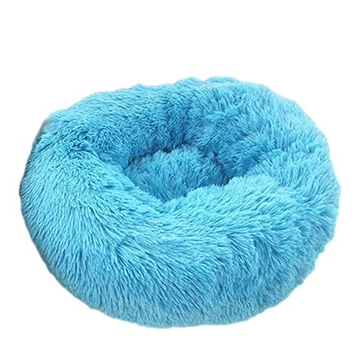 Beruhigendes Donut-Hüttenbett, Plüsch, warm, abnehmbar, maschinenwaschbar, rutschfest, Anti-Angst, verschiedene Größen, Welpenbett für Katzen und Hunde (100 cm, hellblau) von BangDon