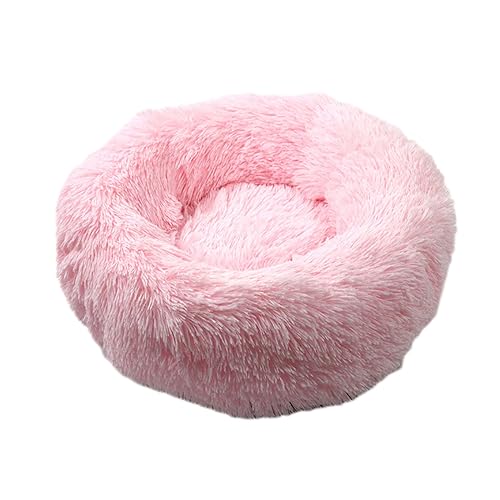 Beruhigendes Donut-Hundebett, Plüsch, warm, abnehmbar, maschinenwaschbar, rutschfest, Anti-Angst, verschiedene Größen, Welpenbett für Katzen und Hunde (100 cm, Rosa) von BangDon