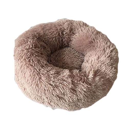 Beruhigendes Donut-Hundebett, Plüsch, warm, abnehmbar, maschinenwaschbar, rutschfest, Anti-Angst, verschiedene Größen, Welpenbett für Katzen und Hunde (110 cm, braun) von BangDon