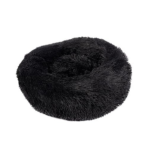 Beruhigendes Donut-Hundebett, Plüsch, warm, abnehmbar, maschinenwaschbar, rutschfest, Anti-Angst, verschiedene Größen, Welpenbett für Katzen und Hunde (110 cm, schwarz) von BangDon