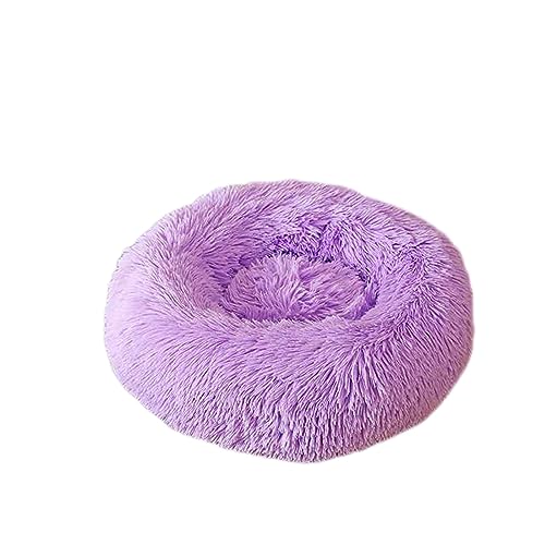 Beruhigendes Hundebett Katzenbett Donut Weiches Haustierbett Flauschiges rundes Hundebett Warm mit langem Plüsch waschbar rutschfeste Welpenmatte für Hund Kätzchen (100 cm, lila) von BangDon