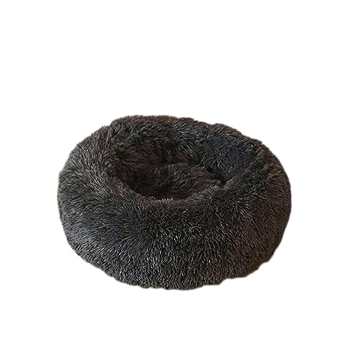 Beruhigendes Hundebett Katzenbett Donut Weiches Haustierbett Flauschiges rundes Hundebett Warm mit langem Plüsch waschbar rutschfeste Welpenmatte für Hund Kätzchen (40 cm, Dunkelgrau) von BangDon