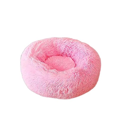 Beruhigendes Hundebett Katzenbett Donut Weiches Haustierbett Flauschiges rundes Hundebett Warm mit langem Plüsch waschbar rutschfeste Welpenmatte für Hund Kätzchen (40 cm, Dunkelrosa) von BangDon