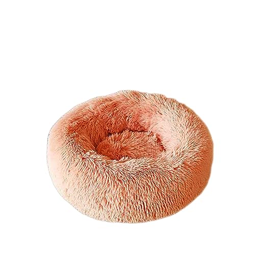 Beruhigendes Hundebett Katzenbett Donut Weiches Haustierbett Flauschiges rundes Hundebett Warm mit langem Plüsch waschbar rutschfeste Welpenmatte für Hund Kätzchen (40 cm, Rosa) von BangDon