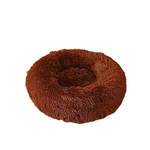 Beruhigendes Hundebett Katzenbett Donut Weiches Haustierbett Flauschiges rundes Hundebett Warm mit langem Plüsch waschbar rutschfeste Welpenmatte für Hund Kätzchen (50 cm, braun) von BangDon