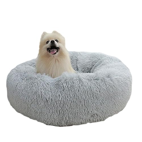 Donut Beruhigendes Haustierbett, lang, Plüsch, warm, weich, waschbar, rutschfest, Anti-Angst, Hundekissen für kleine, mittelgroße und große Katzen, Hunde (40 cm, Hellgrau) von BangDon