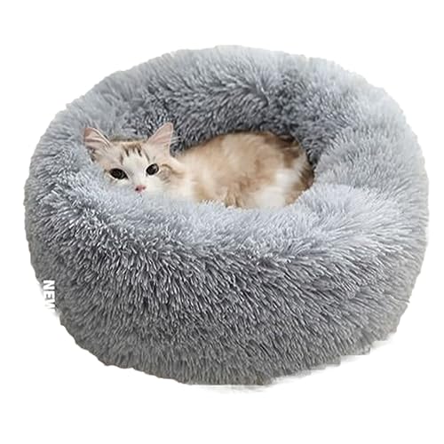 Donut-Haustierbett aus Plüsch, flauschig, bequem, für mittelgroße und kleine Hunde, Katzen, gemütlich, Anti-Angst, waschbar, mit rutschfester Unterseite, 40 cm, Hellgrau von BangDon