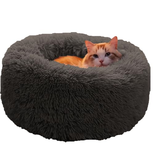 Donut-Hundebett, groß, waschbar, rund, beruhigend, flauschig, weich, Plüsch, Haustier-Kuscheltier für mittelgroße und kleine Hunde, Katzen, Angstlinderung, Zwinger (40 cm, Dunkelgrau) von BangDon