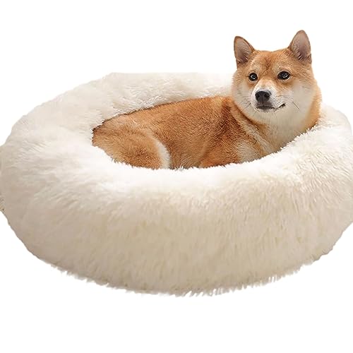 Donut-Hundebett, groß, waschbar, rund, beruhigend, flauschig, weich, Plüsch, Haustier-Kuscheltier für mittelgroße und kleine Hunde, Katzen, Angstlinderung, Zwinger (40 cm, beige) von BangDon