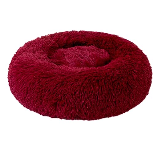 Donut-Hundebett, groß, waschbar, rund, beruhigend, flauschig, weich, Plüsch, Haustier-Kuscheltier für mittelgroße und kleine Hunde, Katzen, Angstlinderung, Zwinger (40 cm, rot) von BangDon