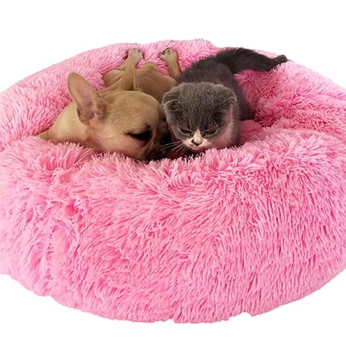 Donut-Hundebett, groß, waschbar, rund, beruhigend, flauschig, weich, Plüsch, Haustier-Kuscheltier für mittelgroße und kleine Hunde, Katzen, Angstlinderung, Zwinger (50 cm, Rosa) von BangDon