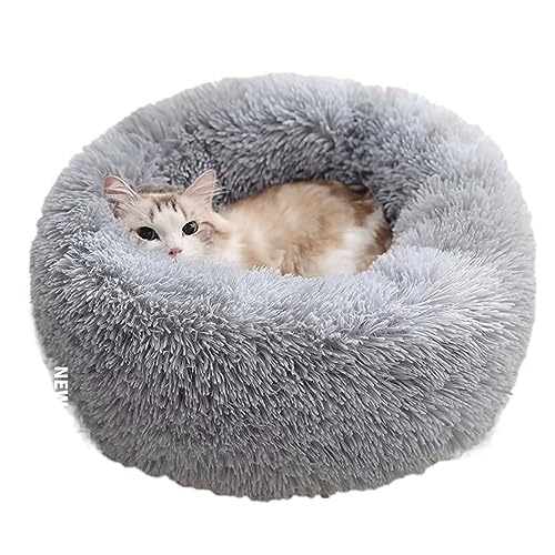 Donut-Hundebett, groß, waschbar, rund, beruhigend, flauschig, weich, Plüsch, Haustier-Kuscheltier für mittelgroße und kleine Hunde und Katzen, Angstlinderung, Zwinger (40 cm, Hellgrau) von BangDon