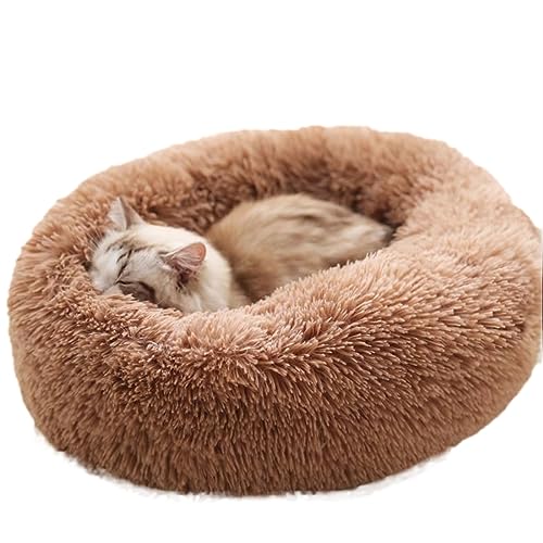 Donut-Hundebett, groß, waschbar, rund, beruhigend, flauschig, weich, Plüsch, Haustier-Kuscheltier für mittelgroße und kleine Hunde und Katzen, Angstlinderung, Zwinger (40 cm, Khaki) von BangDon