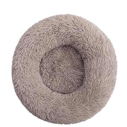 Donut beruhigendes Haustierbett, Plüsch, flauschig, warm, Welpenbett, Anti-Angst, waschbar, Hundematte, rutschfestes, sicheres Material, Kissen für Katzen und Hunde (40 cm, Hellbraun) von BangDon