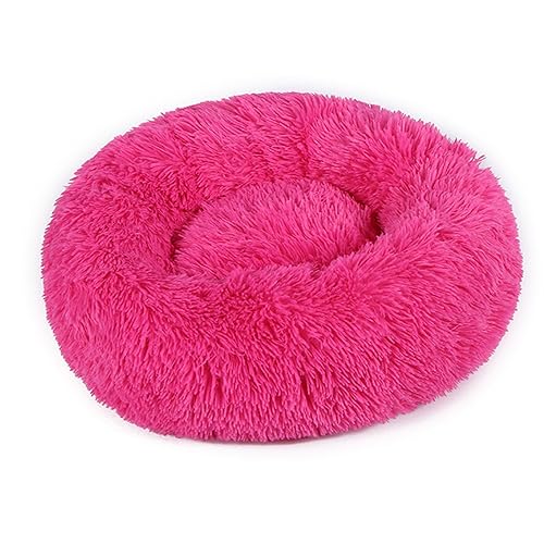 Flauschiges Plüsch-Katzenkissen in Donut-Form mit rutschfester Unterseite für Kätzchen, weiches, bequemes Hundebett für kleine, mittelgroße und große Hunde (50 cm, rosarot) von BangDon