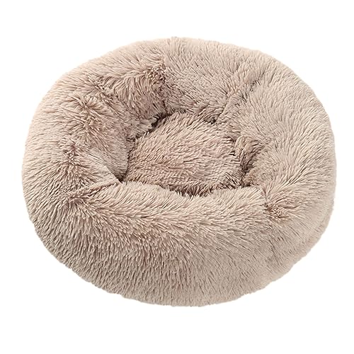 Flauschiges Plüsch-Katzenkissen in Donut-Form mit rutschfester Unterseite für Kätzchen, weiches, bequemes Hundebett für kleine, mittelgroße und große Hunde (70 cm, Hellbraun) von BangDon