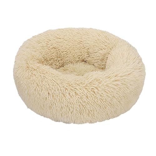 Hundebett, rund, Plüsch, Donut-Form, waschbar, abnehmbar, weich, flauschig, für Hunde und Katzen, bequemes Haustierbett (100 cm, Beige) von BangDon