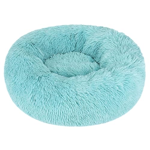 Hundebett, rund, Plüsch, Donut-Form, waschbar, abnehmbar, weich, flauschig, für Hunde und Katzen, bequemes Haustierbett (100 cm, Blau / Grün) von BangDon