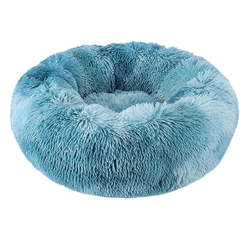 Hundebett, rund, Plüsch, Donut-Form, waschbar, abnehmbar, weich, flauschig, für Hunde und Katzen, bequemes Haustierbett (100 cm, Blau - 2) von BangDon