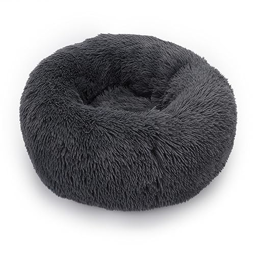 Hundebett, rund, Plüsch, Donut-Form, waschbar, abnehmbar, weich, flauschig, für Hunde und Katzen, bequemes Haustierbett (100 cm, Dunkelgrau) von BangDon