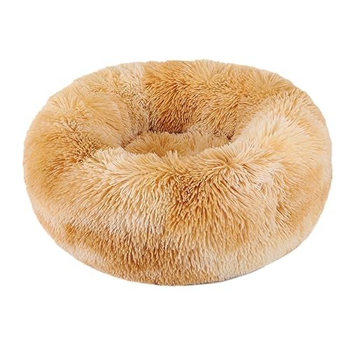 Hundebett, rund, Plüsch, Donut-Form, waschbar, abnehmbar, weich, flauschig, für Hunde und Katzen, bequemes Haustierbett (100 cm, Gelbbraun 2) von BangDon